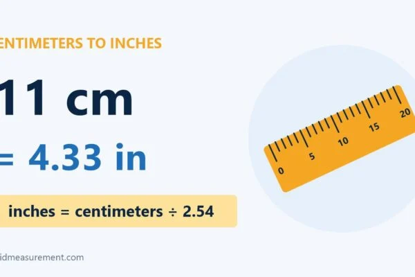 11 centimeters to inches: 11 cm = 4.33 in