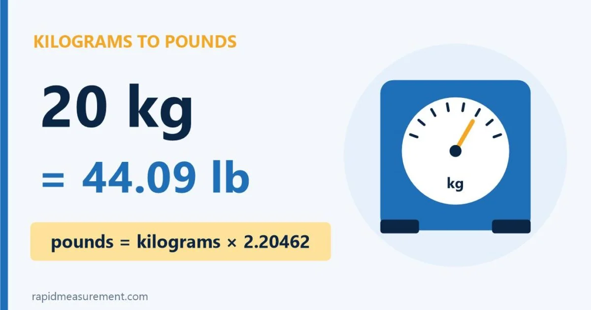 20 Kg To Lbs Conversion: 20 Kg = 44.09 Lb 20 Kg To Lbs Conversion: 20 Kg = 44.09 Lb