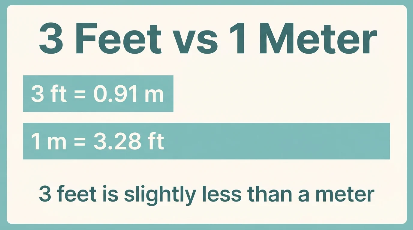 Comparison of 3 feet at 0.91 meters versus 1 meter at 3.28 feet