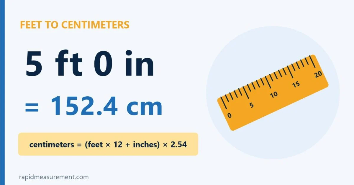 5 feet to cm conversion: 5 ft 0 in = 152.4 cm