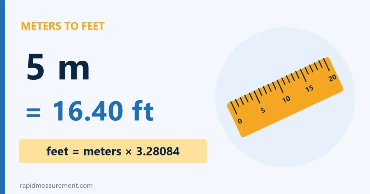 5 Meters To Feet Conversion: 5 M = 16.40 Ft 5 Meters To Feet Conversion: 5 M = 16.40 Ft
