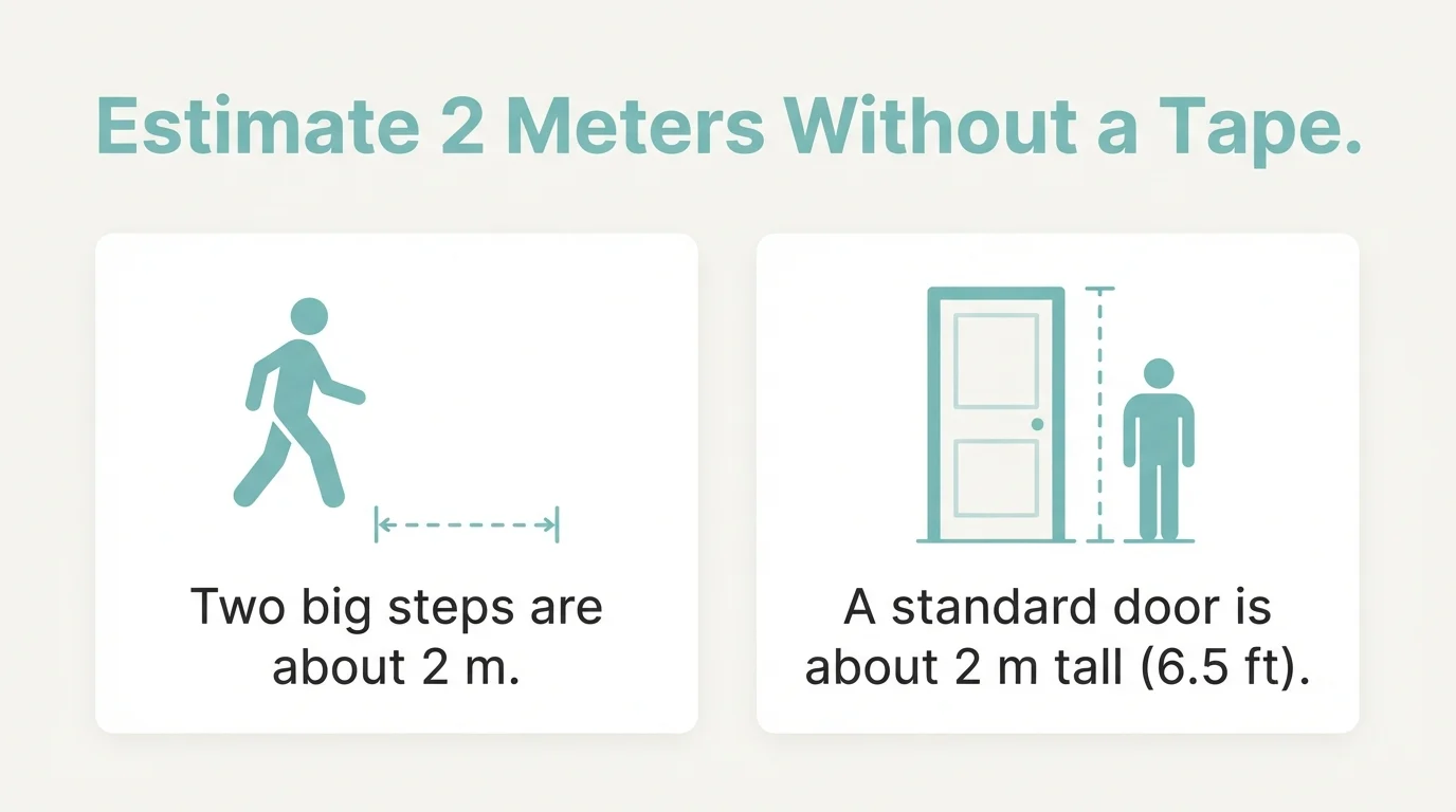 Tips for estimating 2 meters: two big steps and a standard door height