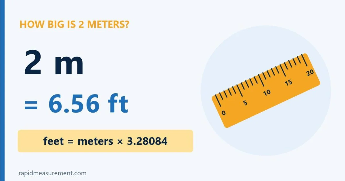 how big is 2 meters: 2 m = 6.56 ft